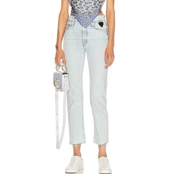 MOTHER The Tomcat Ankle Fray Size 26 Saved By The Bell Blue Straight Leg Heart - Picture 3 of 15